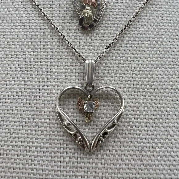 Black Hills Gold Heart Pendant Necklace Sterling Silver 12k Lot Of